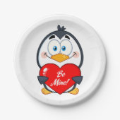 Assiettes En Carton Adorable Penguin Holding Be Mine Heart (Devant)