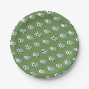 Assiettes En Carton Adorable Petit Motif de chèvre gris