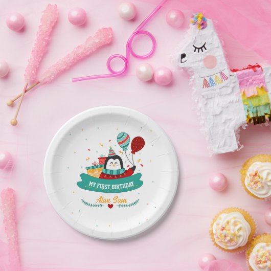 Assiettes En Carton Adorable Pingouin 1er Plaques Papier Anniversaire (Fête)