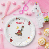 Assiettes En Carton Adorable pompier Dino anniversaire (Fête)