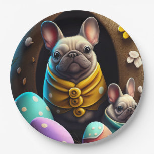 Assiettes En Carton Adorable Pug avec des œufs de Pâques Un thème fest