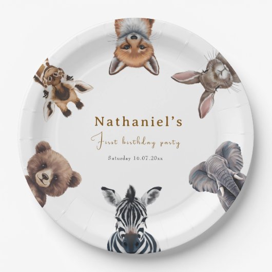 Assiettes En Carton Adorable Safari Forêt Animaux Anniversaire (Devant)