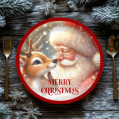 Assiettes En Carton Adorable Santa Claus and Rudolph Party Plates