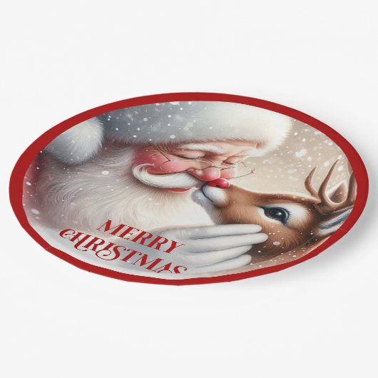 Assiettes En Carton Adorable Santa Claus Rudolph Kids Party Plates (Angle)
