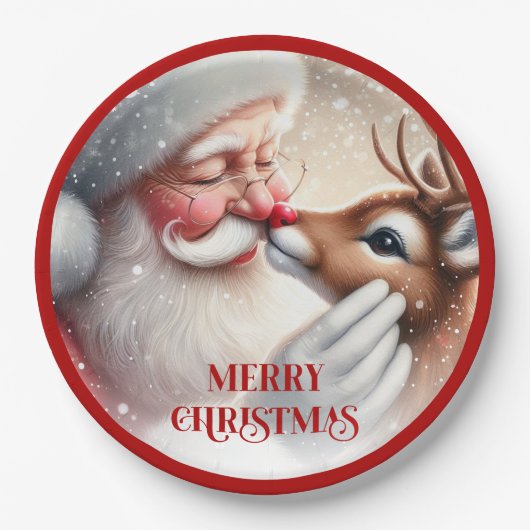 Assiettes En Carton Adorable Santa Claus Rudolph Kids Party Plates (Devant)