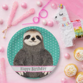 Assiettes En Carton Adorable Sloth Turquoise L'heureux animal d'annive (Fête)