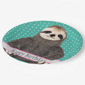 Assiettes En Carton Adorable Sloth Turquoise L'heureux animal d'annive (Angle)