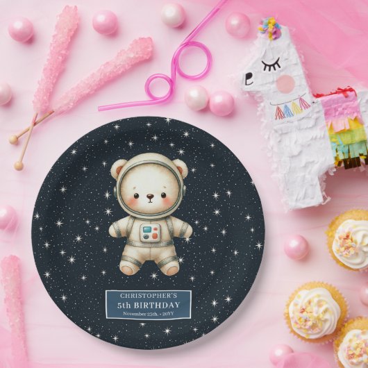 Assiettes En Carton Adorable Teddy Bear Astronaut Plaques papier sur m (Fête)