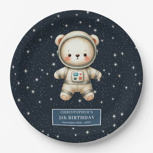 Assiettes En Carton Adorable Teddy Bear Astronaut Plaques papier sur m (Devant)