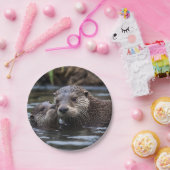 Assiettes En Carton **"Adrift in Love : Mummy and Baby Otter"** (Fête)