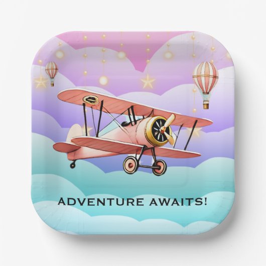 Assiettes En Carton Adventure Atattend le Baby shower de l'aviation (Recto)