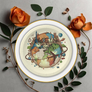 Assiettes En Carton Adventure Attend le Baby shower Vintage Globe