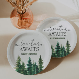 Assiettes En Carton Adventure Await Aquarelle Pins Rustiques