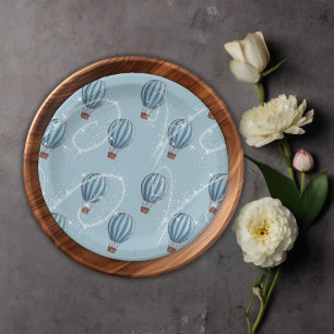 Assiettes En Carton Adventure Await Blue Hot Air Balloon Baby shower