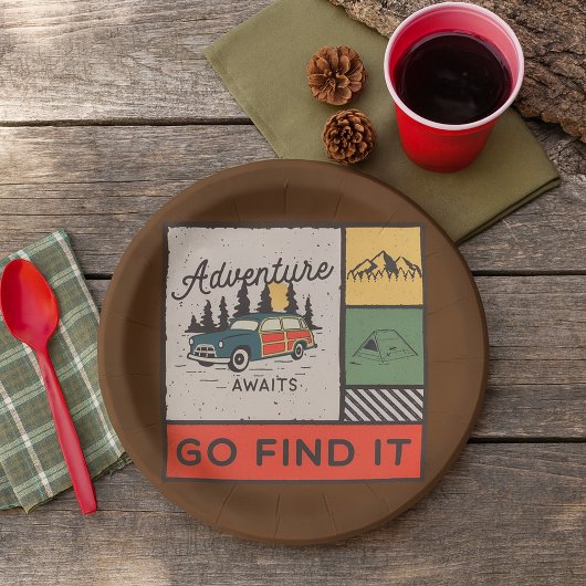 Assiettes En Carton Adventure Await Go Find It Retro Camping Travel