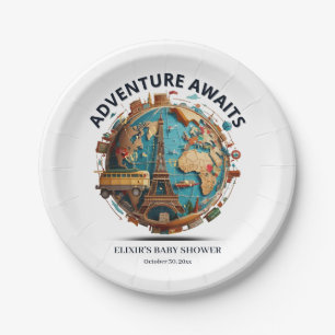 Assiettes En Carton Adventure Await Modern Globe Baby shower