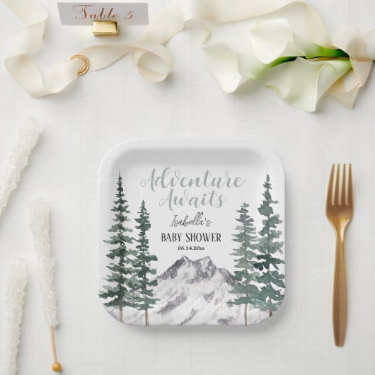 Assiettes En Carton Adventure Await Rustic Mountains Baby shower (Mariage)