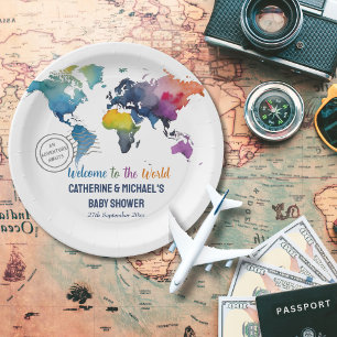 Assiettes En Carton Adventure Await World Map Baby shower de voyage