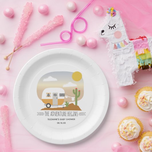 Assiettes En Carton Adventure Orange Camper Clothesline Baby shower (Fête)