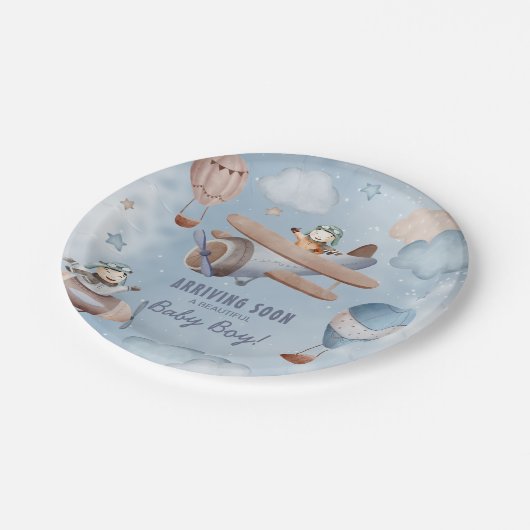 Assiettes En Carton Aéronef Aéronefs Baby shower de garçon (Angle)