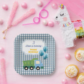 Assiettes En Carton Aesthetic Gingham Blue Construction 3rd Birthday  (Fête)