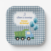 Assiettes En Carton Aesthetic Gingham Blue Construction 3rd Birthday  (Recto)