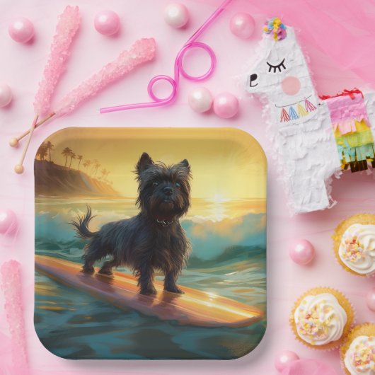 Assiettes En Carton Affenpinscher Beach Surf Peinture (Fête)