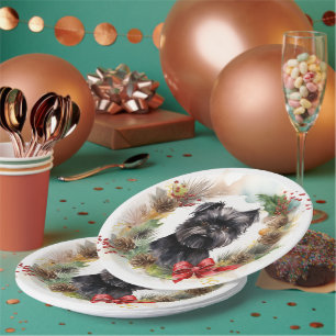 Assiettes En Carton Affenpinscher Christmas Wreath Festive Pup