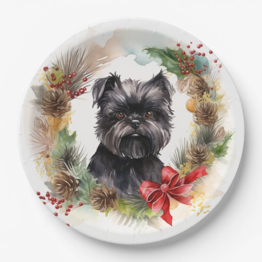 Assiettes En Carton Affenpinscher Christmas Wreath Festive Pup (Devant)