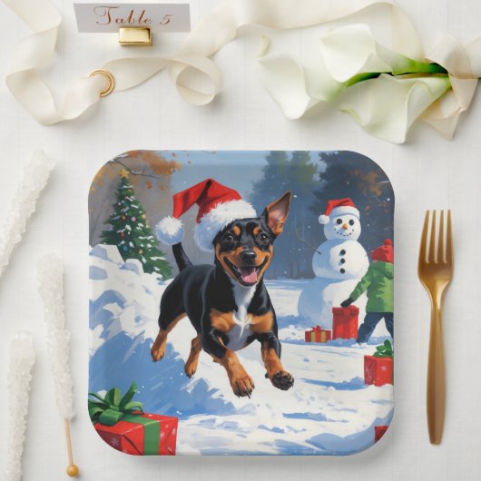 Assiettes En Carton Affenpinscher Festive de Noël Scène de neige (Mariage)