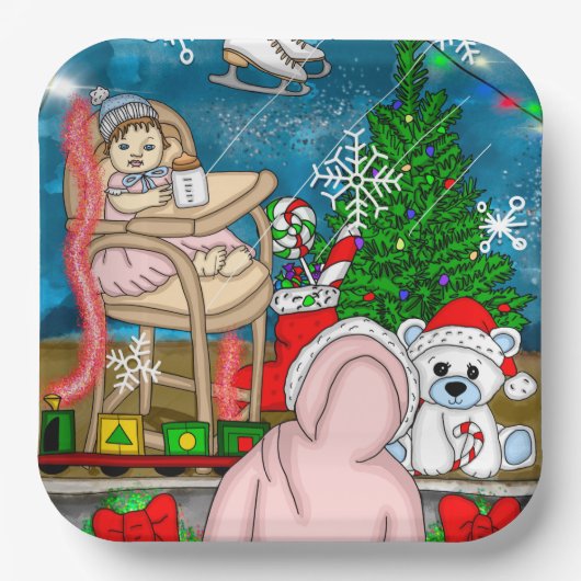 Assiettes En Carton Affichage de la fenêtre Nostalgique de Noël (Recto)