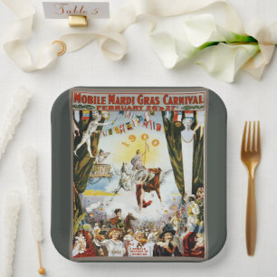 Assiettes En Carton Affiche d'art vintage de 1900 du carnaval de Mardi