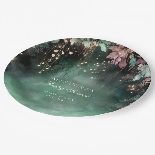 Assiettes En Carton Affiche de bienvenue Baby shower en arc forestier (Angle)