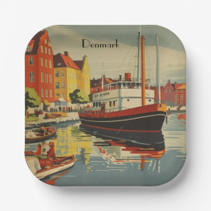 Assiettes En Carton Affiche de voyage vintage Danemark Fête scandinave