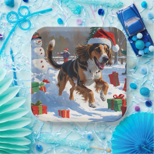 Assiettes En Carton Afghanistan Hound Festive Snow Scene (Fête)