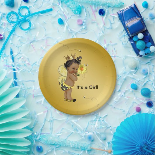 Assiettes En Carton African American Girl Bee Baby shower (Fête)
