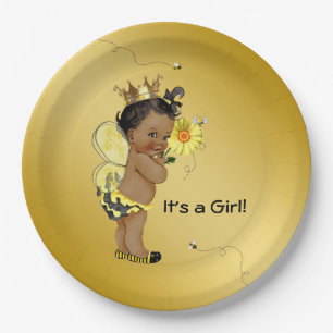Assiettes En Carton African American Girl Bee Baby shower