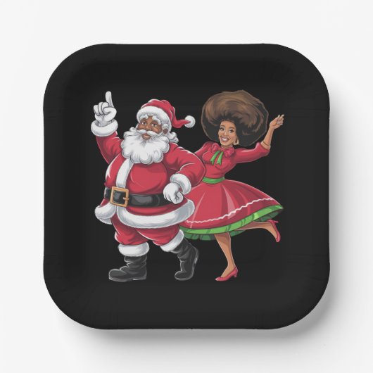 Assiettes En Carton African Père Noël Mme Claus Dansant Noël américain (Recto)
