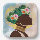 Assiettes En Carton Afro-Américaine Femme Florale Couronne (Recto)