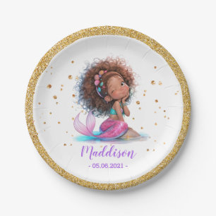 Assiettes En Carton Afro-Américaine Sirène 1er Anniversaire Plaque Pap
