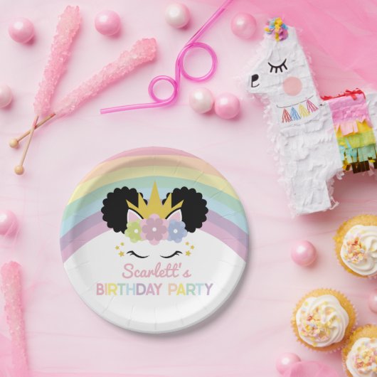 Assiettes En Carton Afro Puff Unicorn Rainbows fête d'anniversaire (Fête)