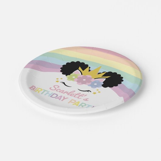 Assiettes En Carton Afro Puff Unicorn Rainbows fête d'anniversaire (Angle)
