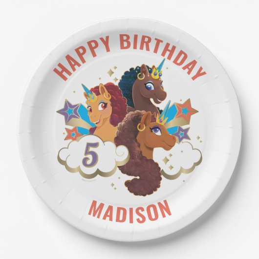 Assiettes En Carton Afro Unicorn | Filles magiques Anniversaire (Devant)