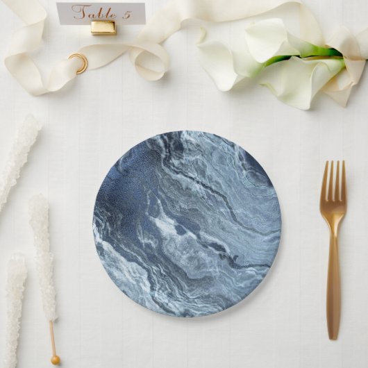 Assiettes En Carton Agate bleue cristallisée | Pierre marbrée en ardoi (Mariage)