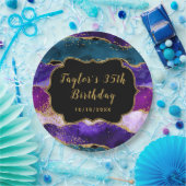 Assiettes En Carton Agate de paon pourpre et bleu Anniversaire (Fête)