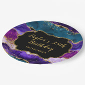 Assiettes En Carton Agate de paon pourpre et bleu Anniversaire (Angle)