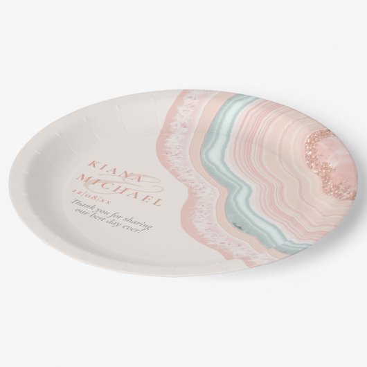 Assiettes En Carton Agate Geode Mariage Rose Parties scintillant Gold  (Angle)