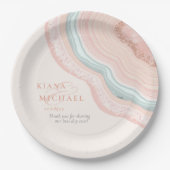 Assiettes En Carton Agate Geode Mariage Rose Parties scintillant Gold (Devant)