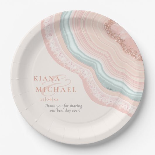 Assiettes En Carton Agate Geode Mariage Rose Parties scintillant Gold  (Devant)