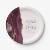 Assiettes En Carton Agate Geode Script Bourgogne Rose Gold (Devant)